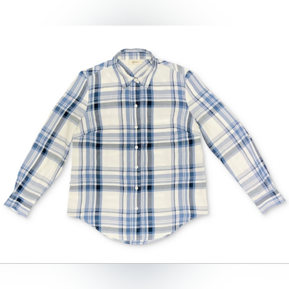 🎉5/$20 NWT Style & Co Blue Plaid Boyfriend Long Sleeve Shirt
